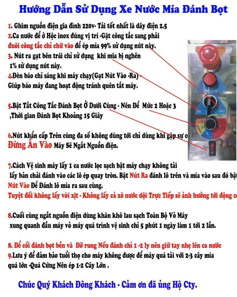 Hướng Dẫn Sử Dụng Xe Nước Mía Siêu Sạch đánh Bọt