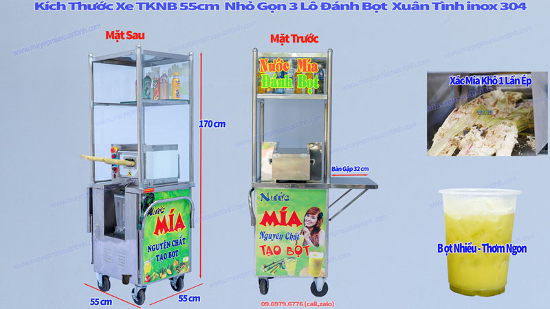 Kích thước xe TKNB 55cm inox 304 đời mới