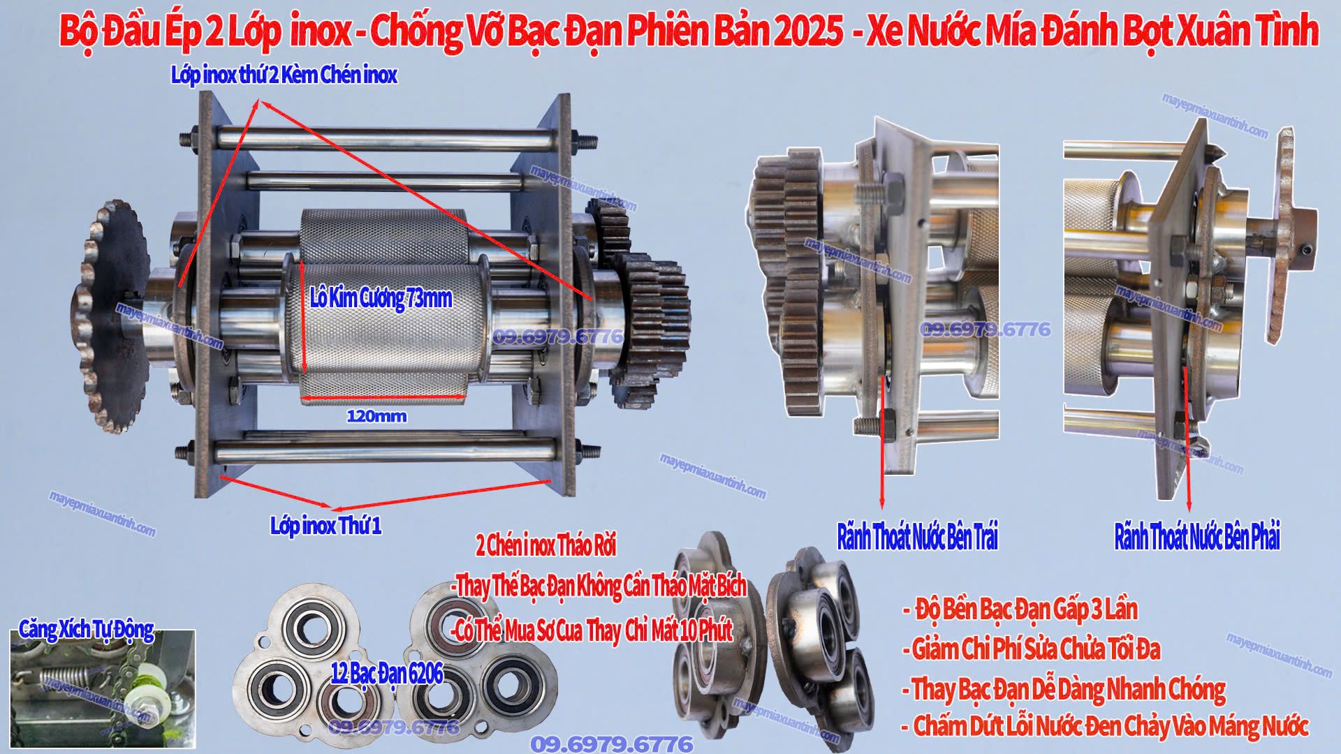 đầu ép 2 Lớp Inox Chống Vỡ Bạc đạn 2025