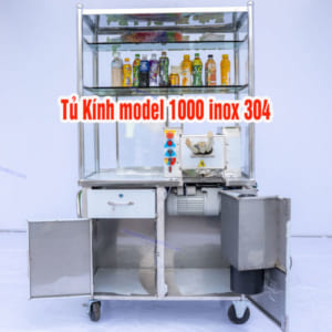 Xe Nước Mía Tủ Kính Model 1000 Đánh Bọt Ép Lít Đa Năng Inox 304