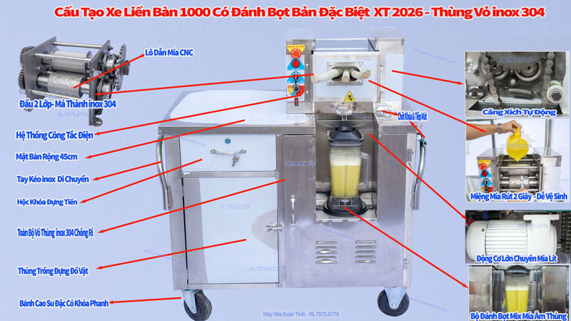 Cấu Tạo Của Xe Liền Bàn Model 1000 Có Đánh Bọt Cấu Tạo Của Xe Liền Bàn Model 1000 Có Đánh Bọt