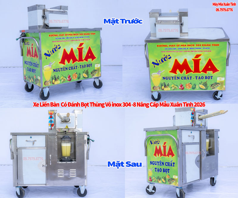 Mặt Trước Xe Nước Mía Liền Bàn Model 1000 Có Đánh Bọt
