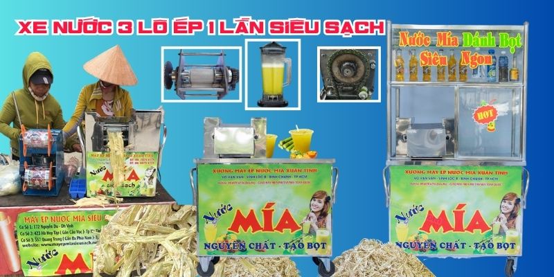 Xe Nước Mía 3 Lô Siêu Sạch ép 1 Lần