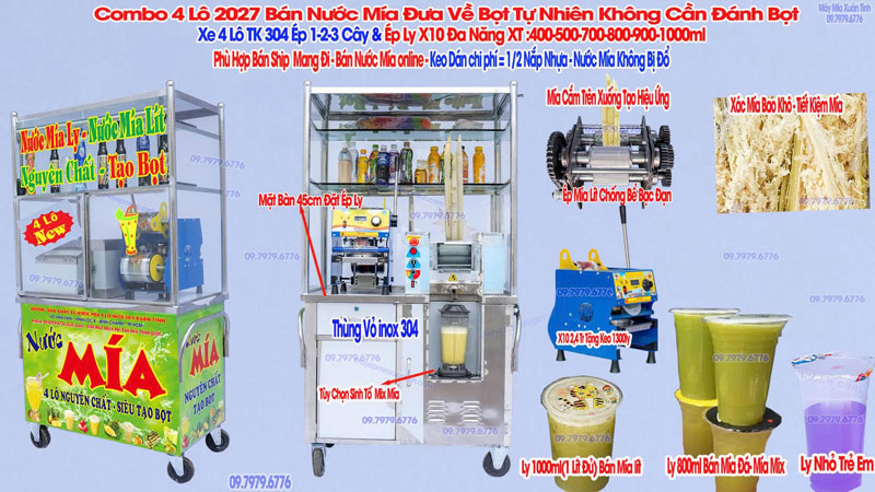 Combo 4 Lô 2027 bán nước mía bọt tự nhiên không cần đánh bọt